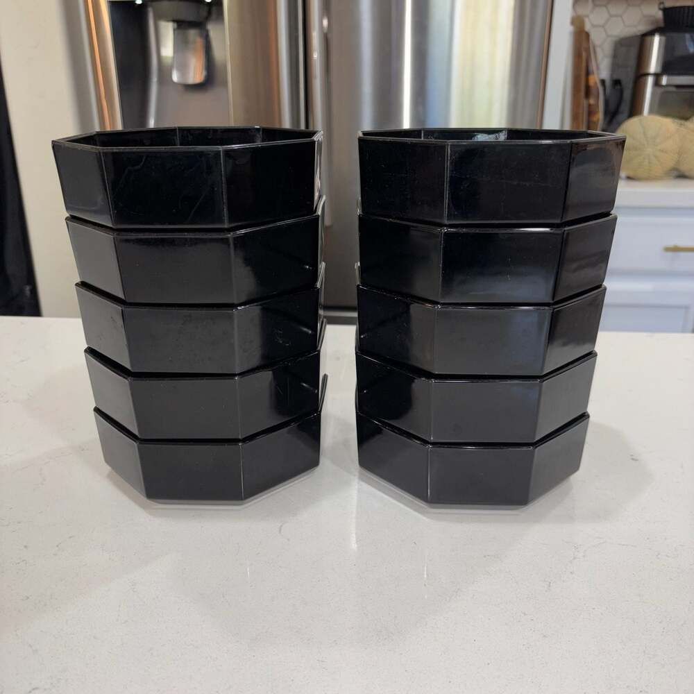 Arcoroc France Octime Black Glass Octagonal Bowls Set of 10